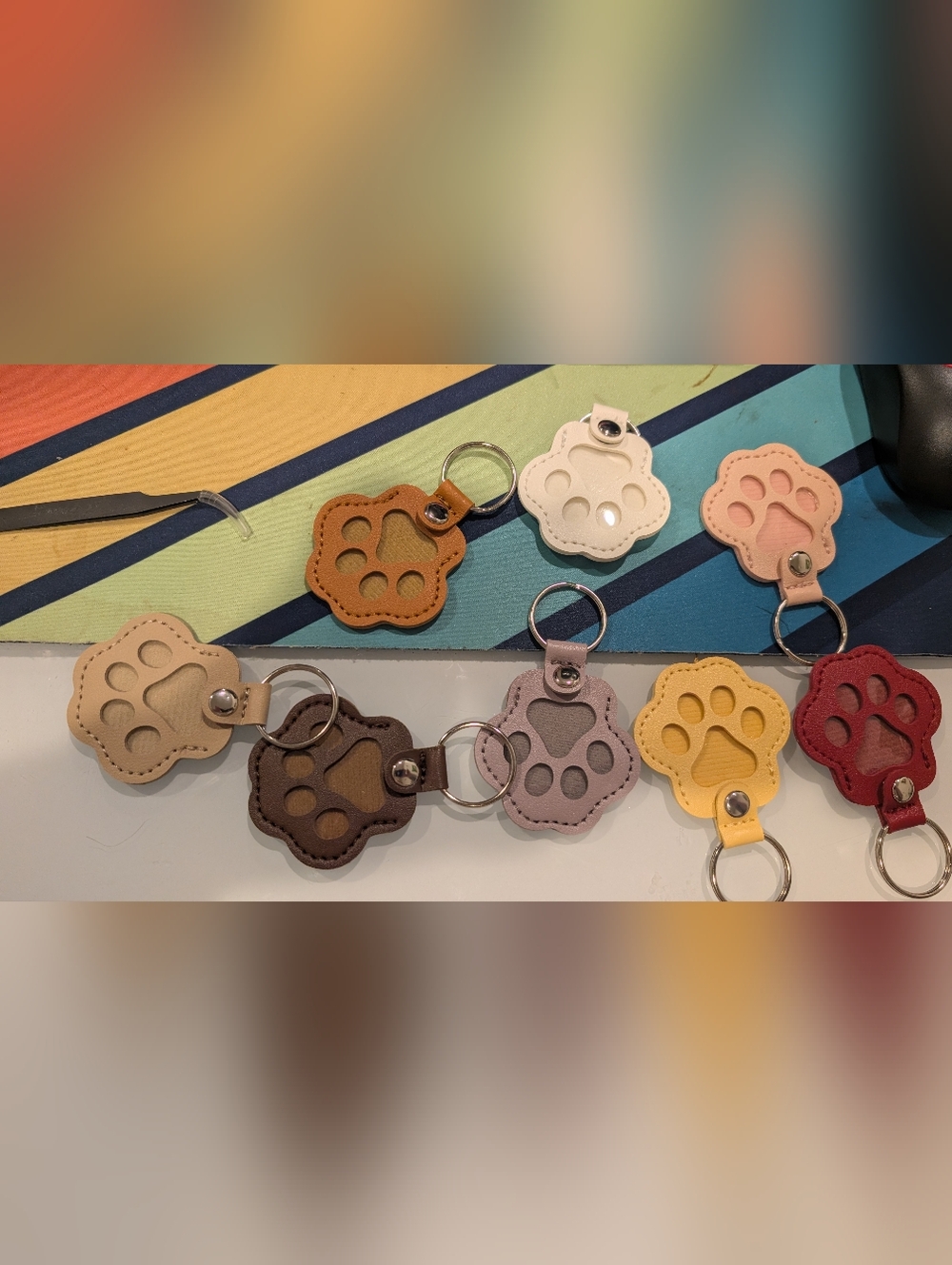 Paw Print Leather Keychains -- Tan, White, Brown, Mauve, Yellow